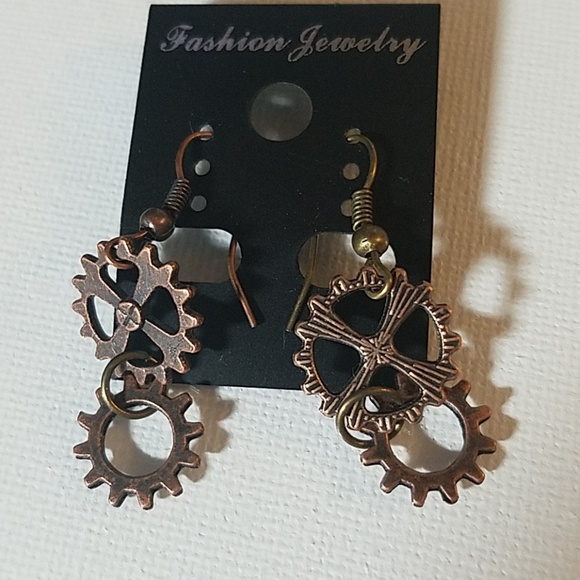 Rotary Brass Tone Earrings - Picture 1 of 1